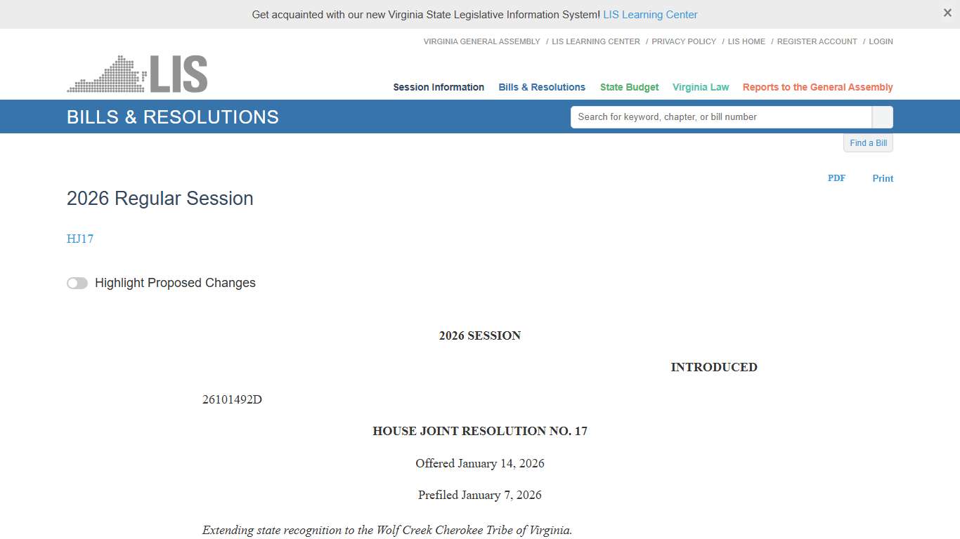 HJ17 - 2026 Regular Session LIS